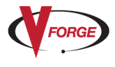 A red and black logo for vforge